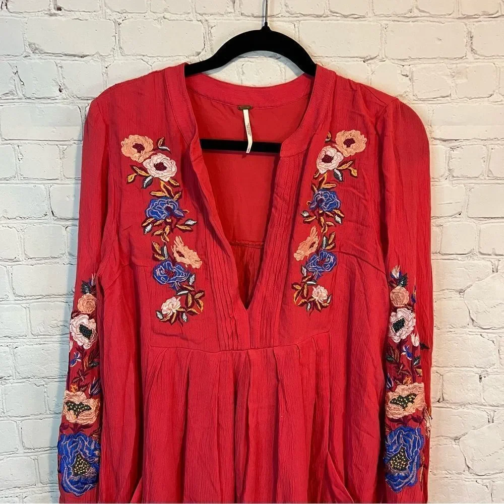 Free People Mia Gauze Floral Embroidered Mini Dress Size Small